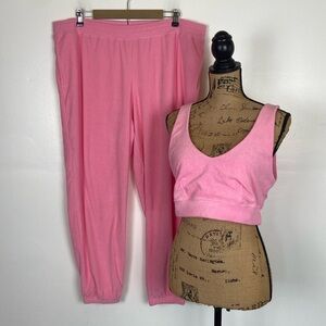 Jenni Intimates Terry Cloth Sweatpants Top Set XL/XXL Pink Barbiecore Sportwear